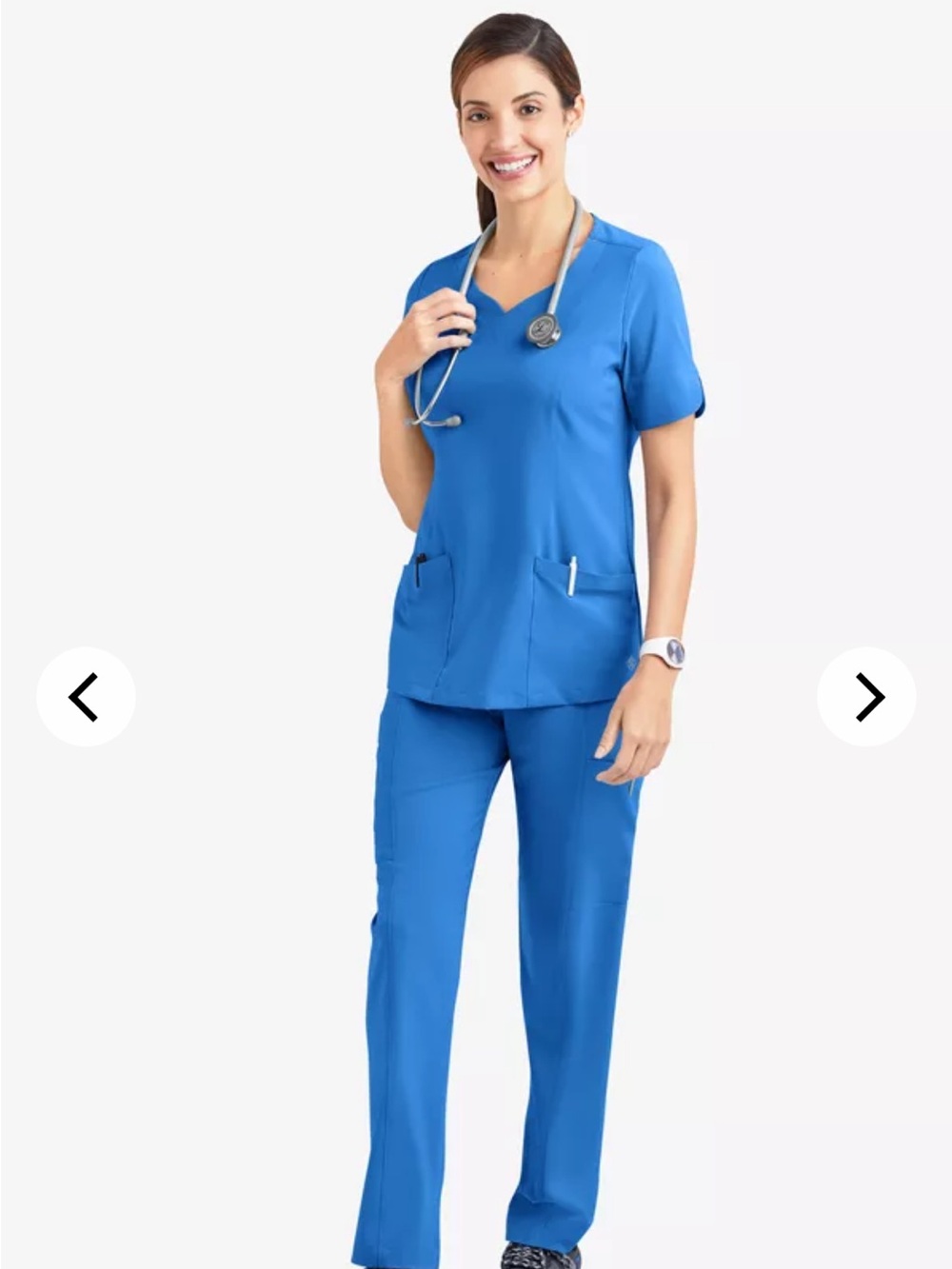 Women’s Short-Sleeve Notch Neck Medical Top in Bright Blue - Picture 5 of 5